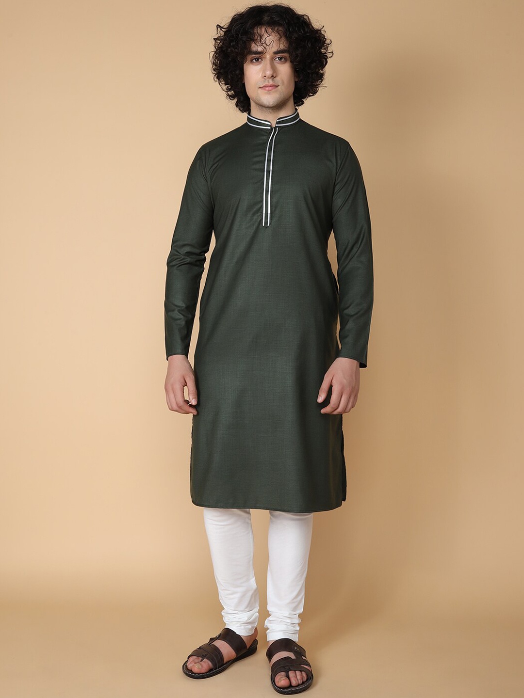 

TABARD Men Mandarin Collar Cotton Kurta, Green