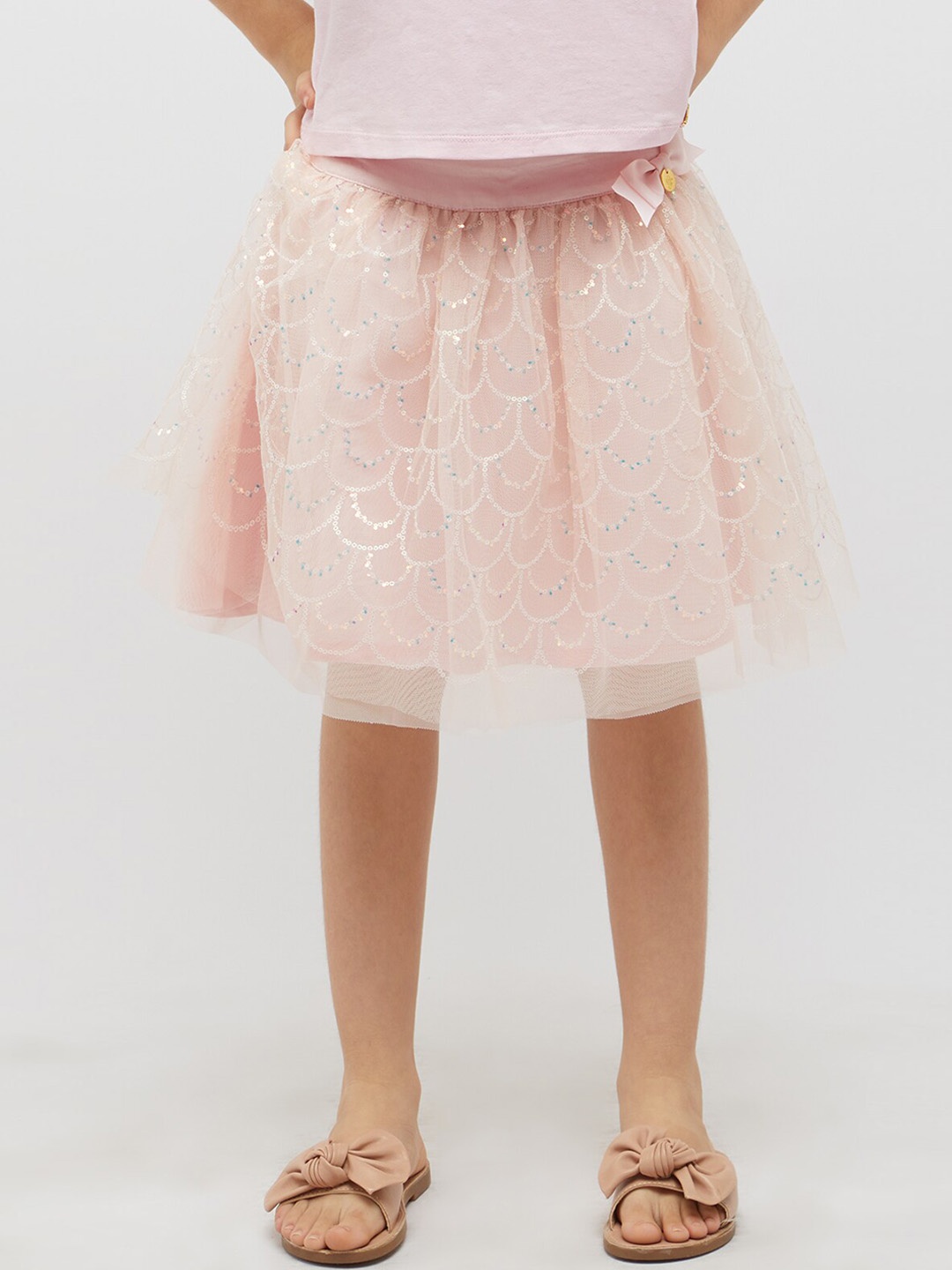 

One Friday Embellished Flared Knee-Length Skirt, Peach