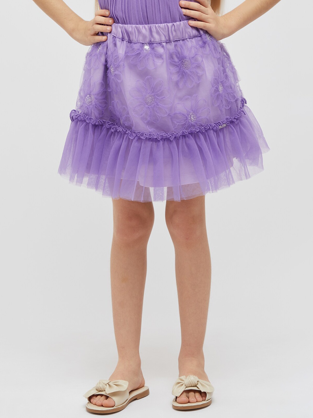 

One Friday Girls Sequinned Frilled Flared A-Line Skirt, Purple