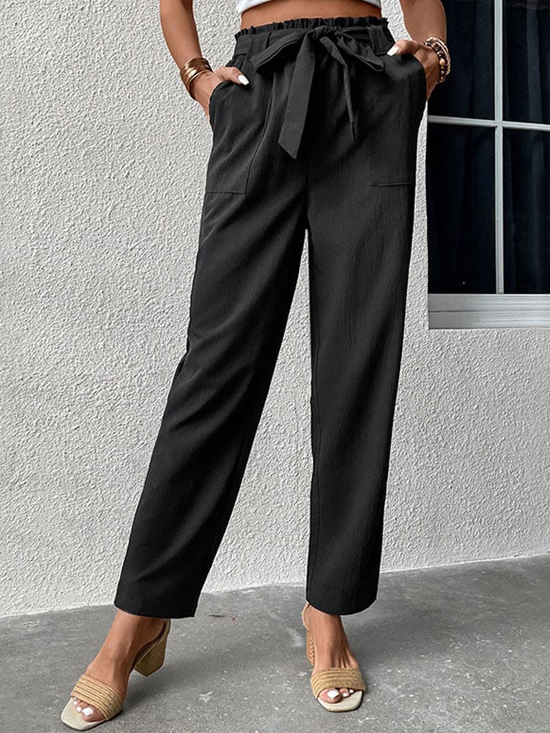 

StyleCast Women Black Loose Fit Easy Wash Pleated Trousers