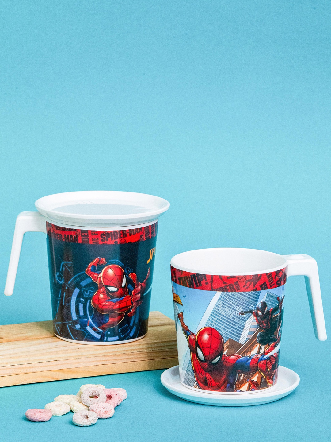 

Servewell White & Red 4 Pieces Spiderman Printed Melamine Glossy Mugs-320ml