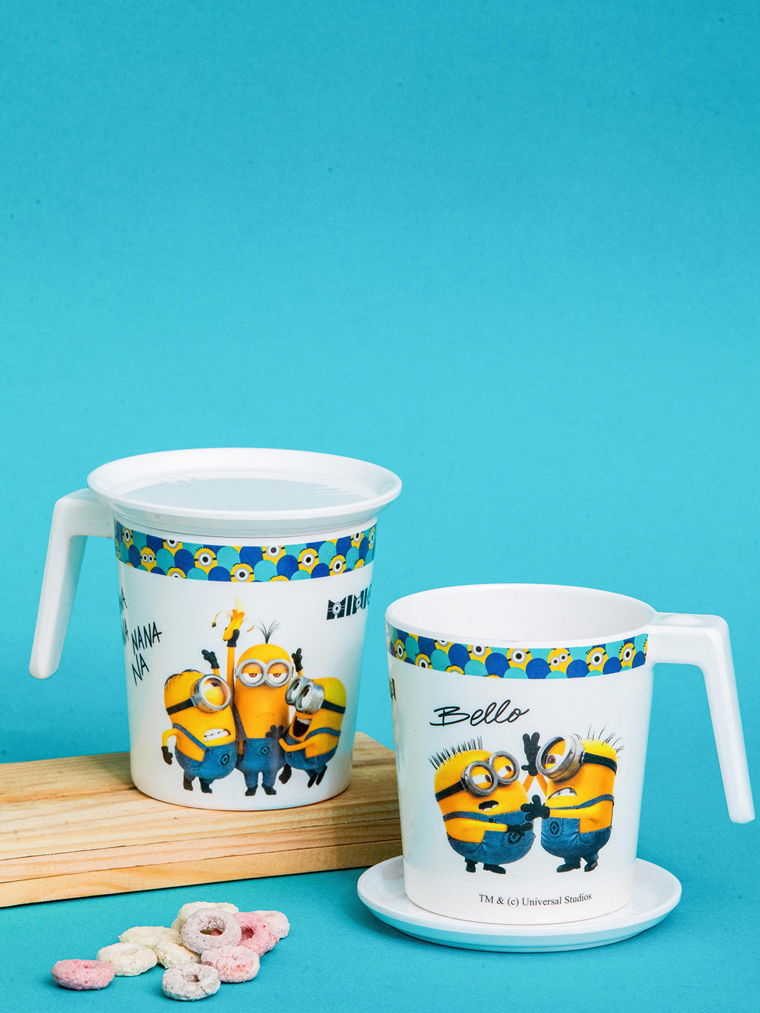 

Servewell White & Yellow 4 Pieces Minions Printed Melamine Glossy Mugs With Coasters