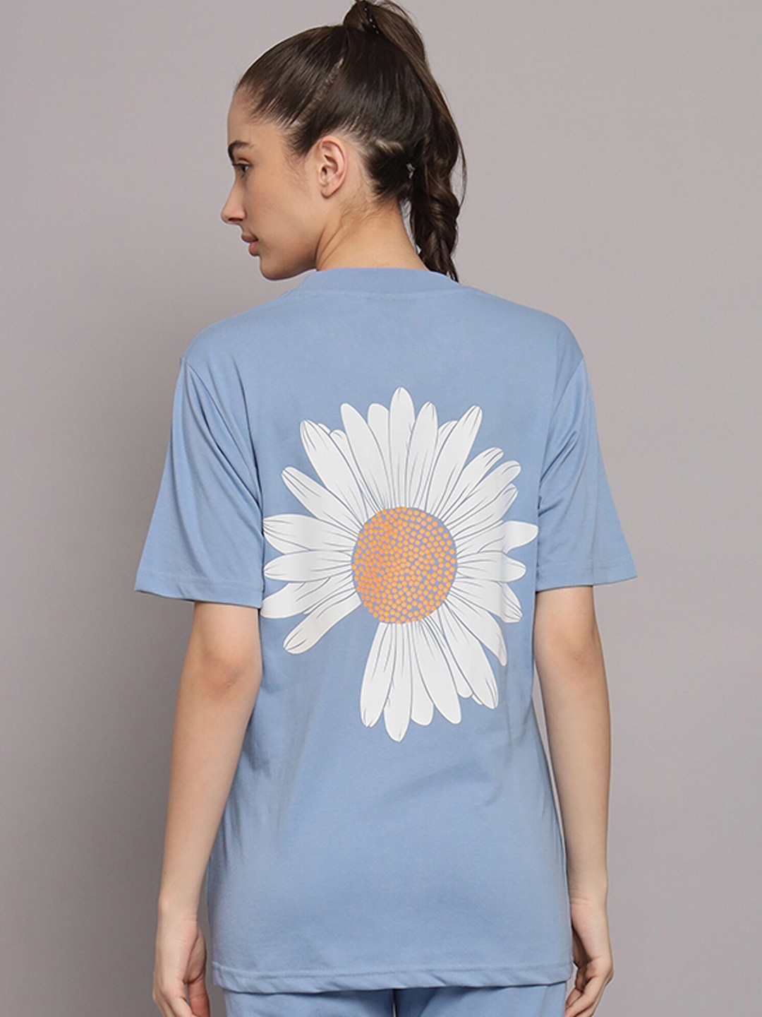 

GRIFFEL Graphic Printed Drop Shoulder Sleeves Cotton Oversized T-shirt, Blue