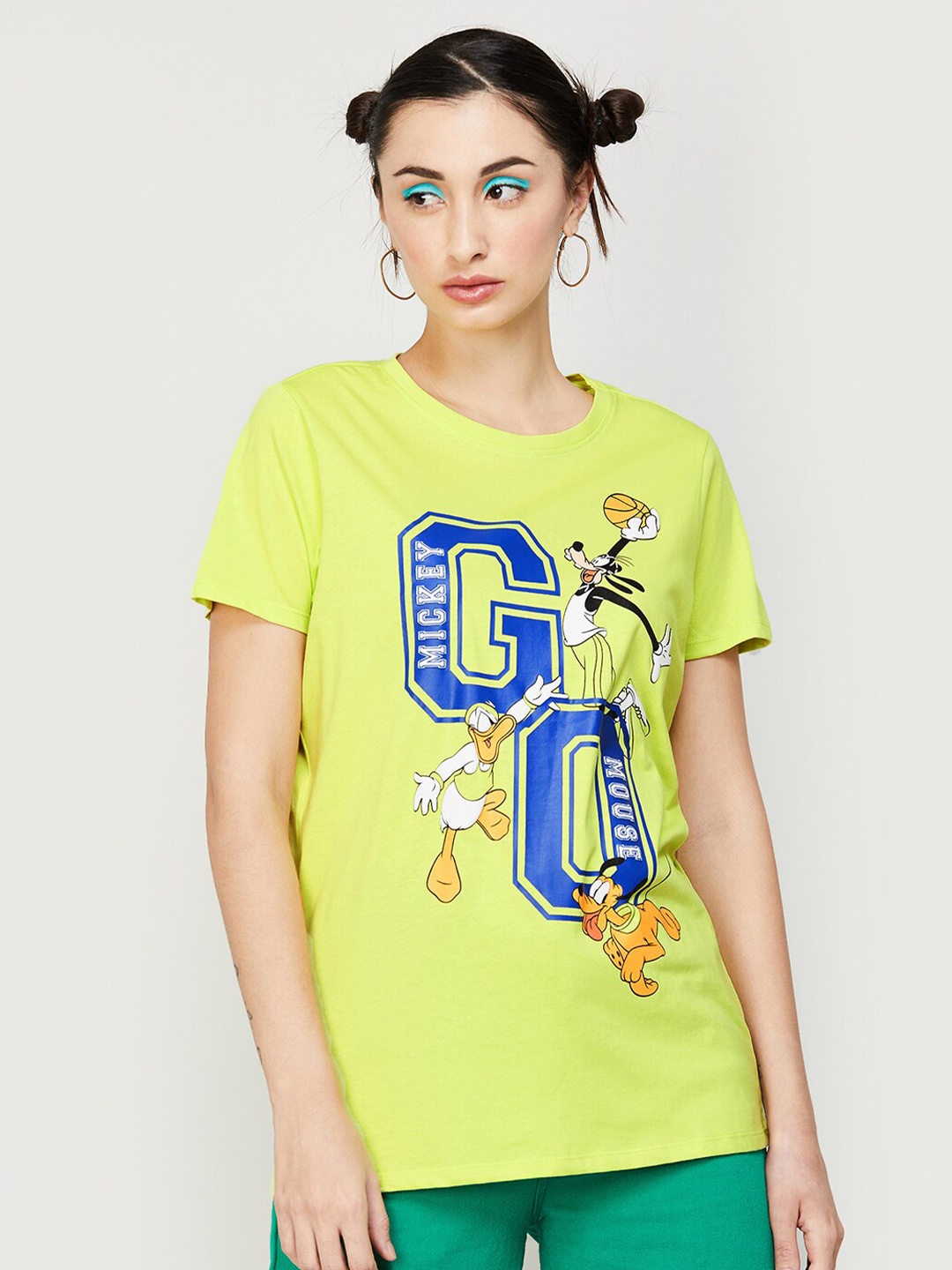 

Ginger by Lifestyle Mickey & Friends Printed Cotton T-shirt, Green