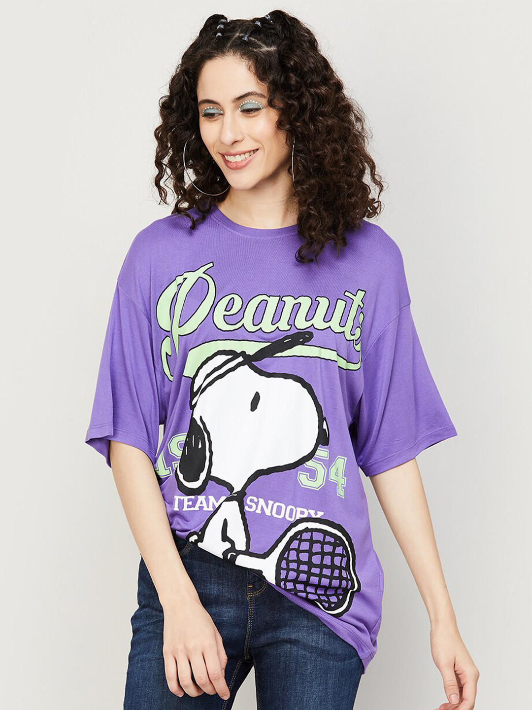 

Ginger by Lifestyle Print Drop Shoulder Sleeves Top, Purple