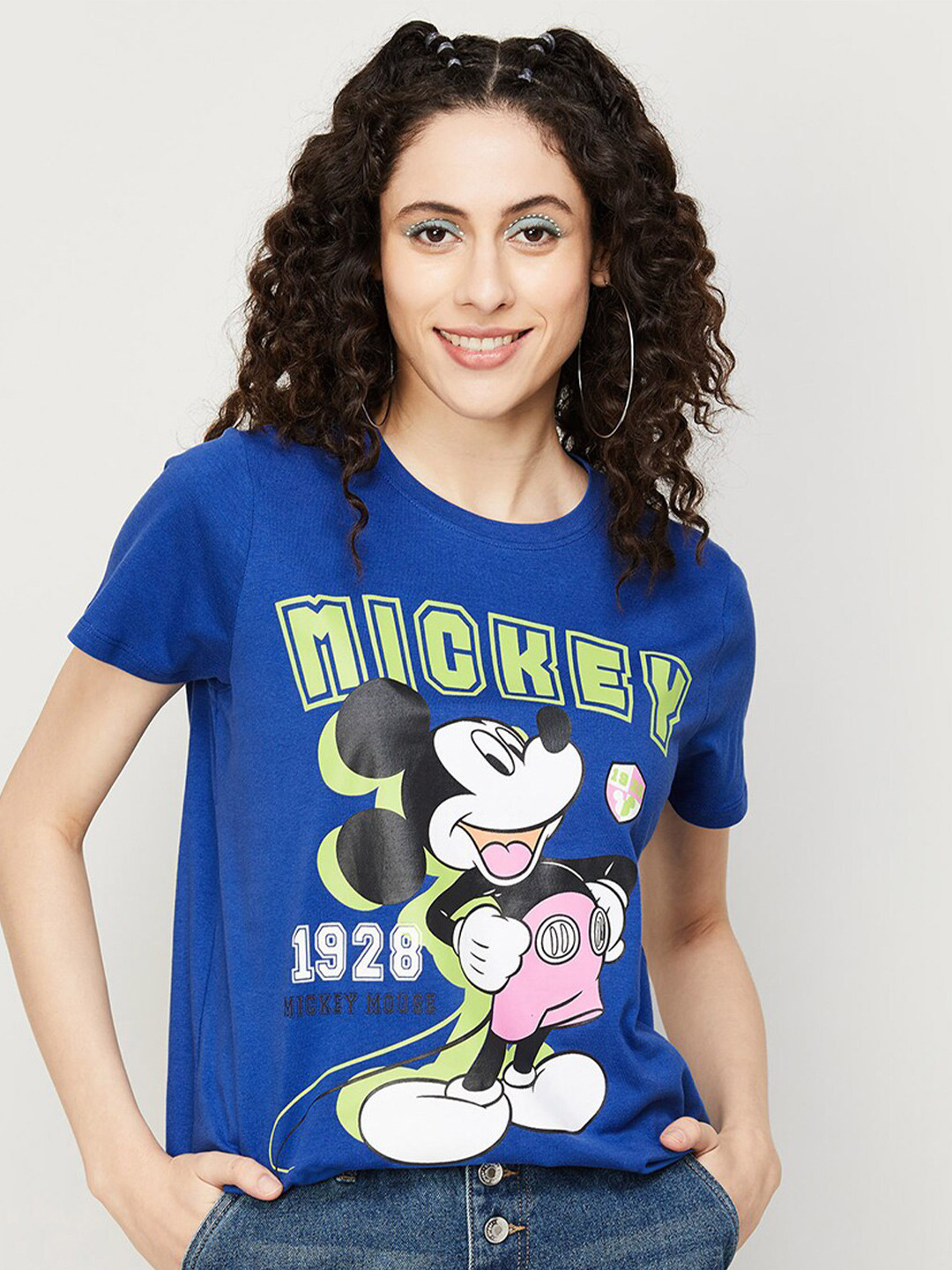 

Ginger by Lifestyle Mickey Mouse Print Cotton T-Shirt, Blue