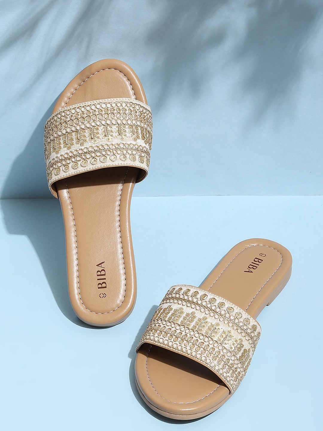 

Biba Embroidered Open Toe Flats, Off white