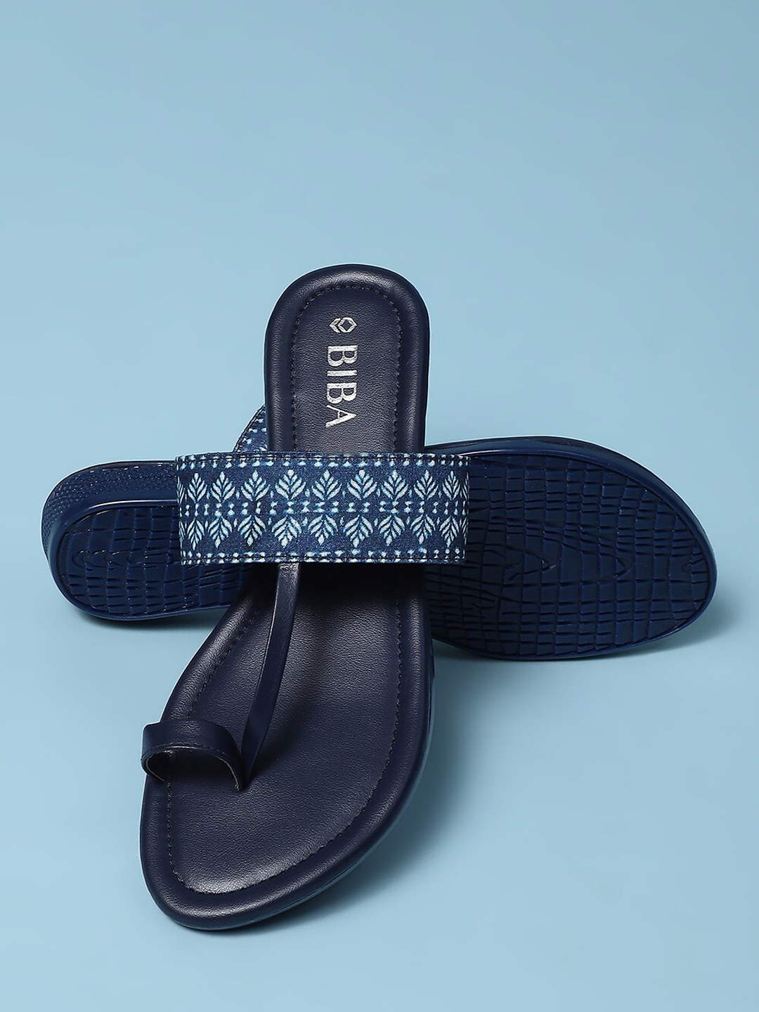 

Biba Printed One Toe Flats, Navy blue