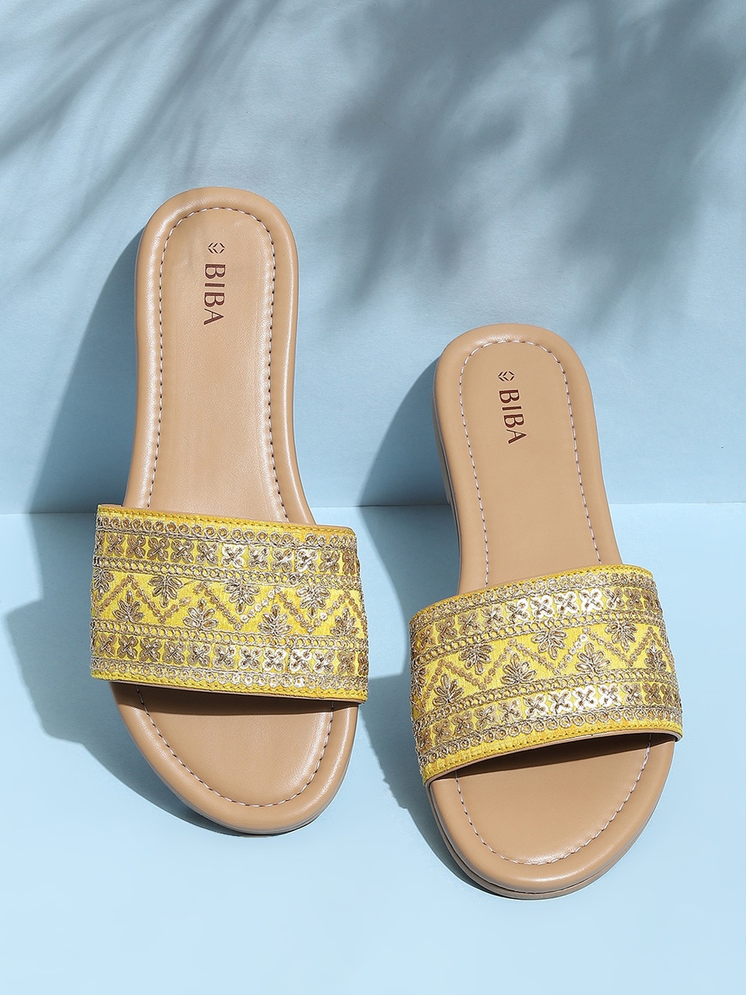 

Biba Embroidered Open Toe Flats, Yellow