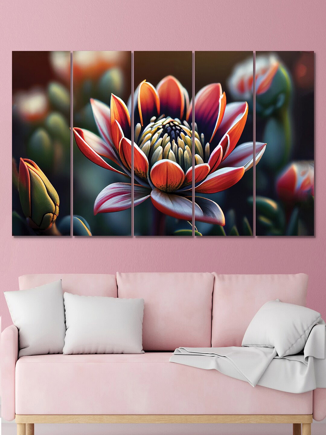 

RANDOM Orange Brown 5 Pieces Floral MDF Vinyle Painting