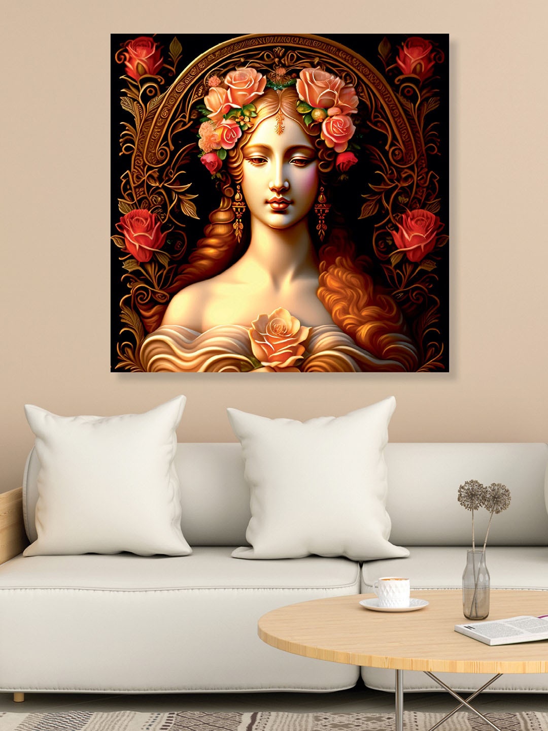 

RANDOM Brown & Peach Colour Wooden Unframed Beautiful Lady Art Wall Painting