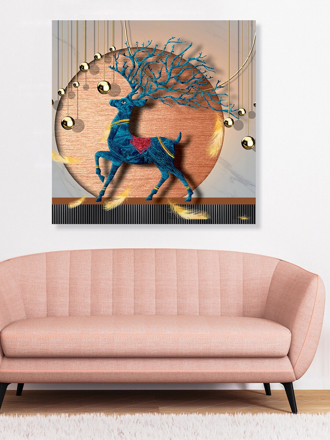 

RANDOM Blue & Beige Wooden Unframed Deer Attractive Animal Art Wall Painting