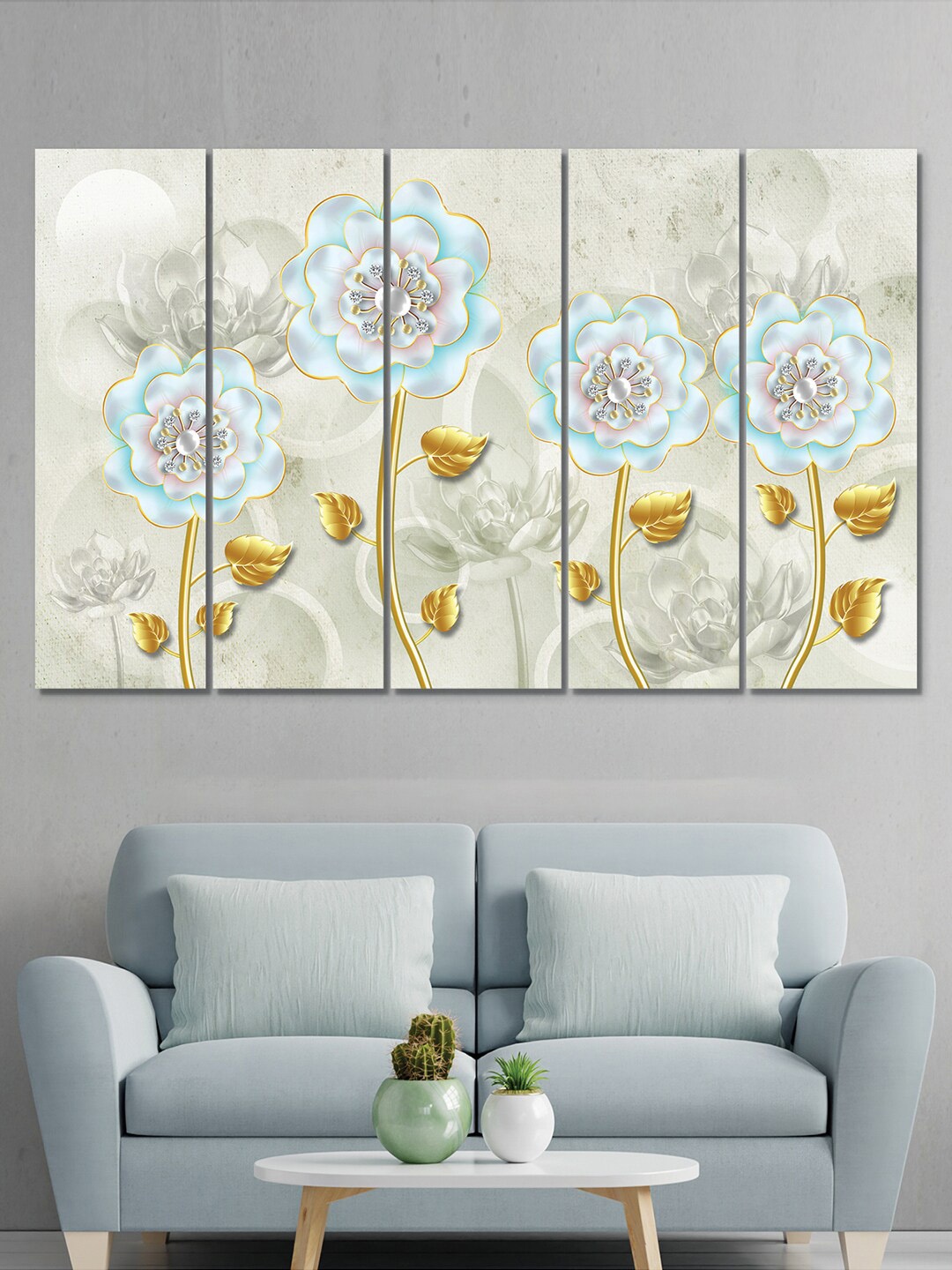 

RANDOM Grey Blue 5 Pieces Abstract Floral MDF Vinyle Painting