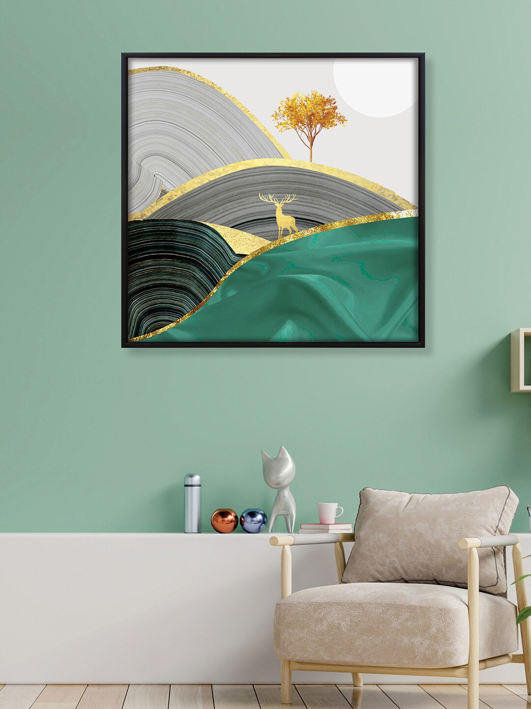 

RANDOM Teal Green & Grey Classic Attractive Framed Classic Wall Art