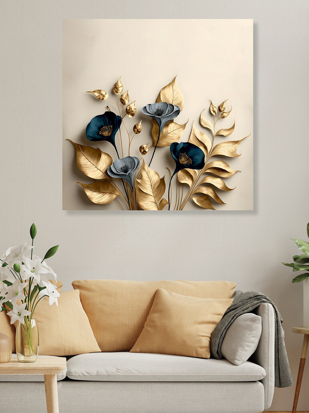 

RANDOM Beige & Gold Toned Flower Wooden Unframed Painting Wall Art