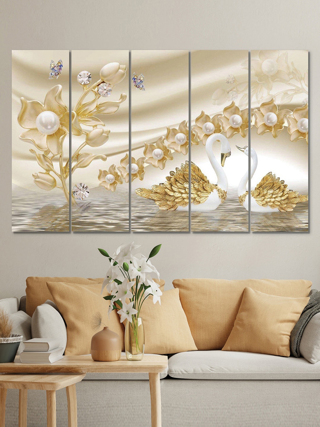 

RANDOM 5 Pieces Abstract Golden Scenery MDF Vinyle Painting, Gold