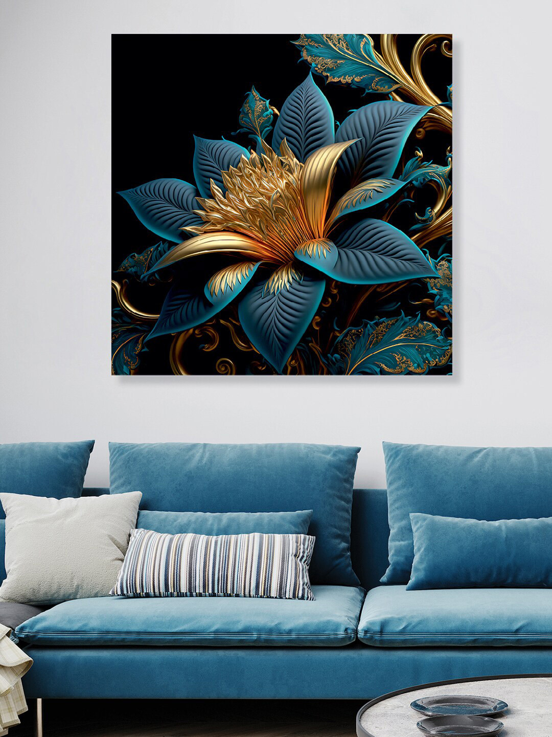 

RANDOM Teal Blue Flower Canvas Painting Wall Art