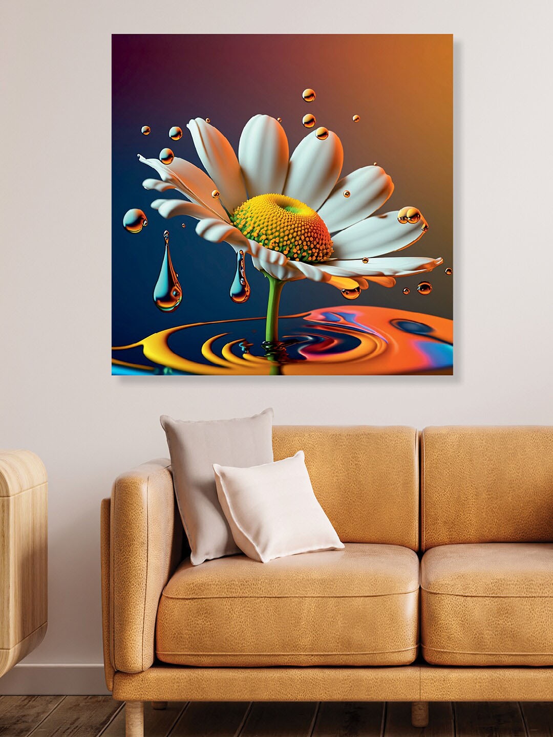 RANDOM Off White & Yellow Flower Canvas Painting Wall Art