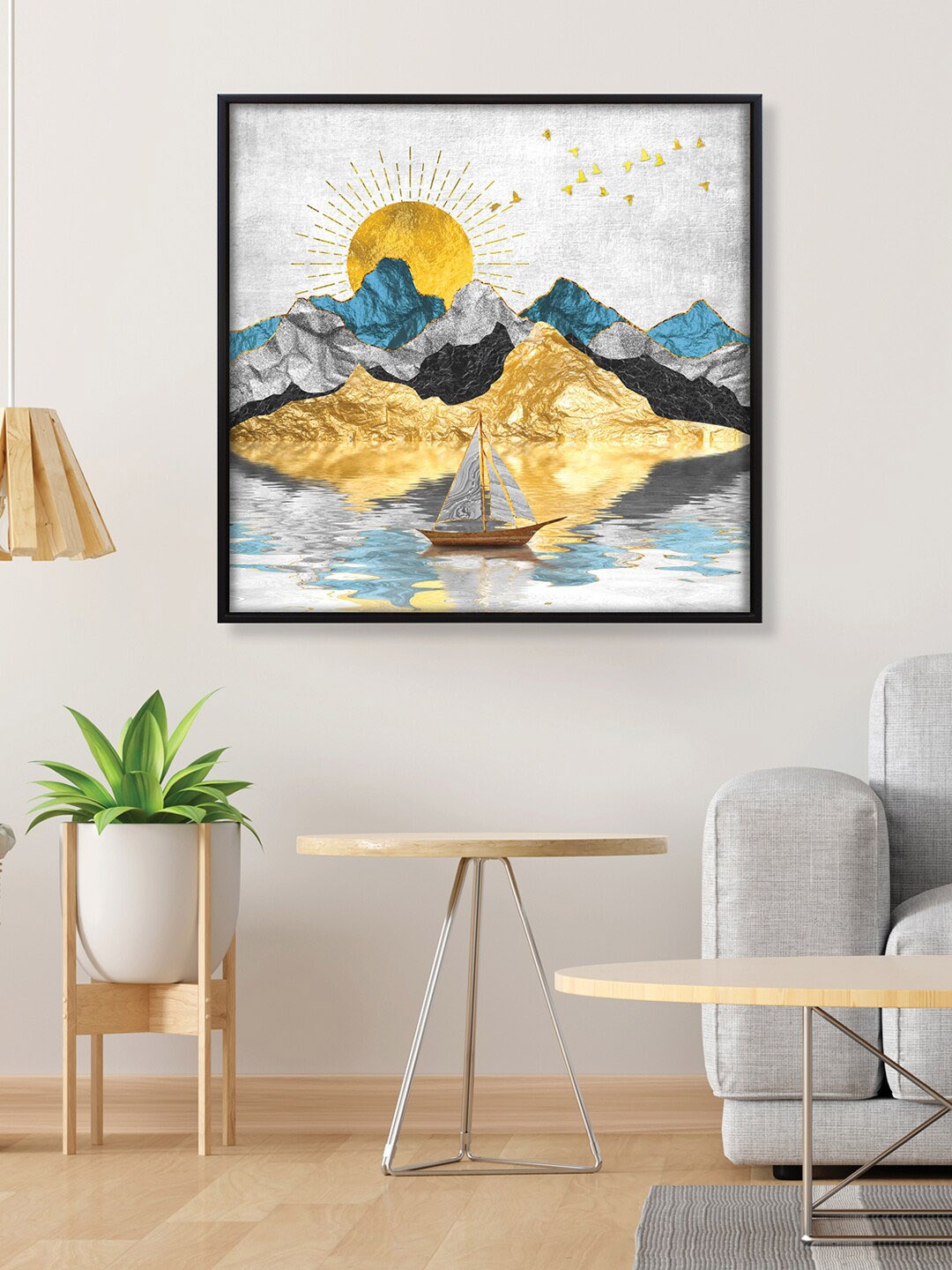 

RANDOM Grey Abstract Canvas Painting Wall Art, Gold