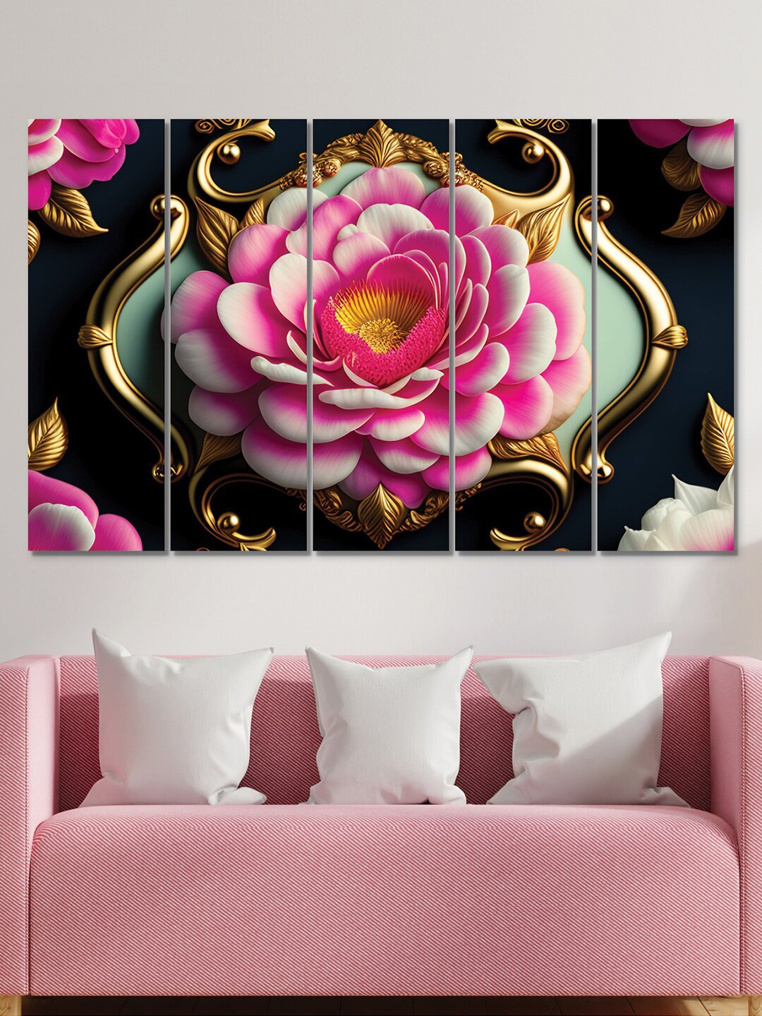 RANDOM 5 Pieces Pink Flower Painting Wall Art