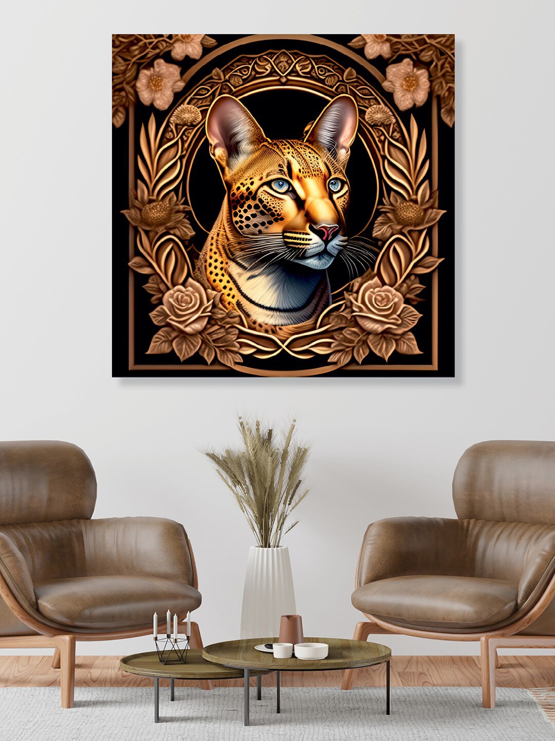 

RANDOM Brown & Black Cat Canvas Painting Wall Art, Gold
