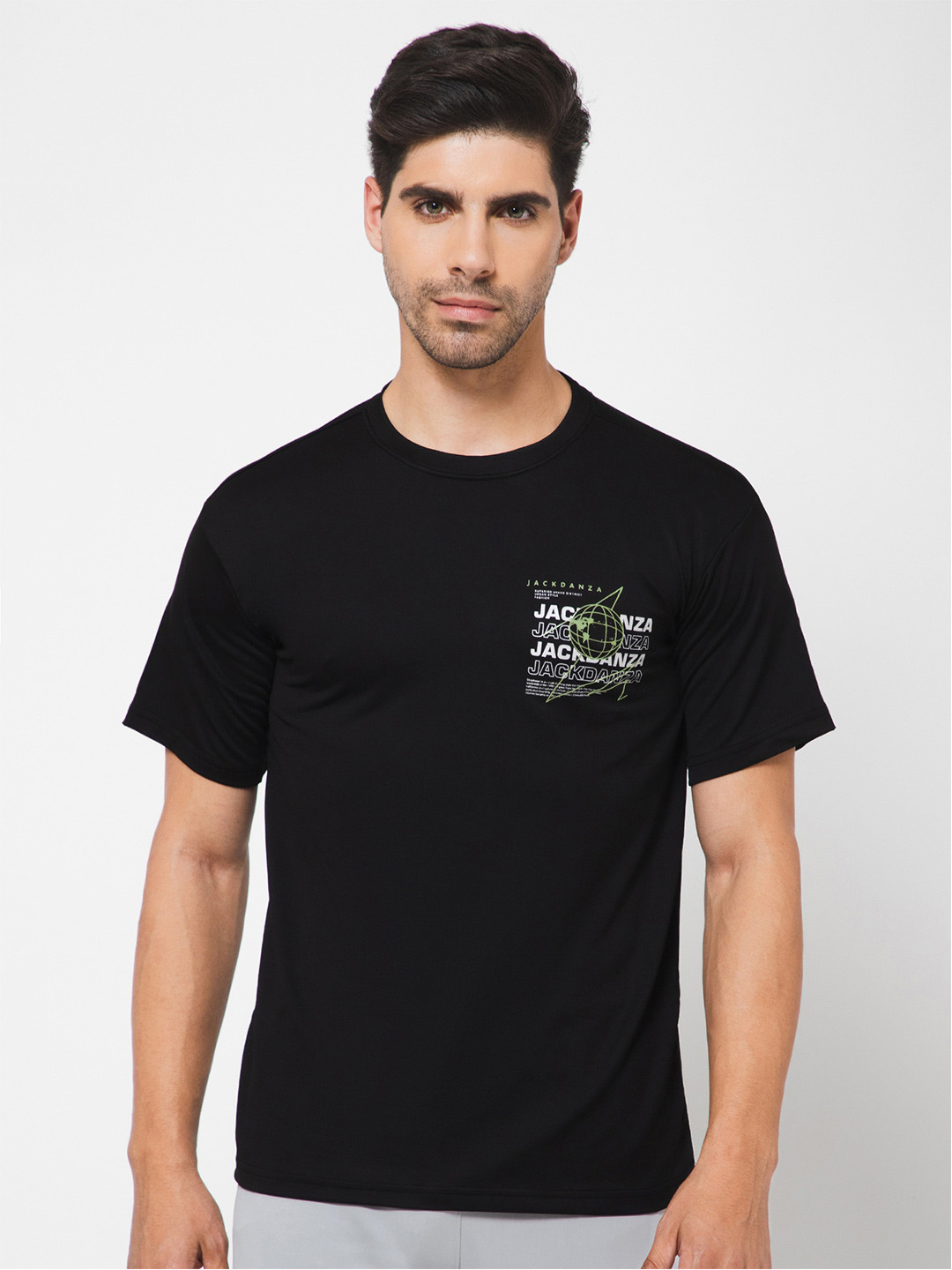 

JACKDANZA Typography Printed Round Neck T-shirt, Black