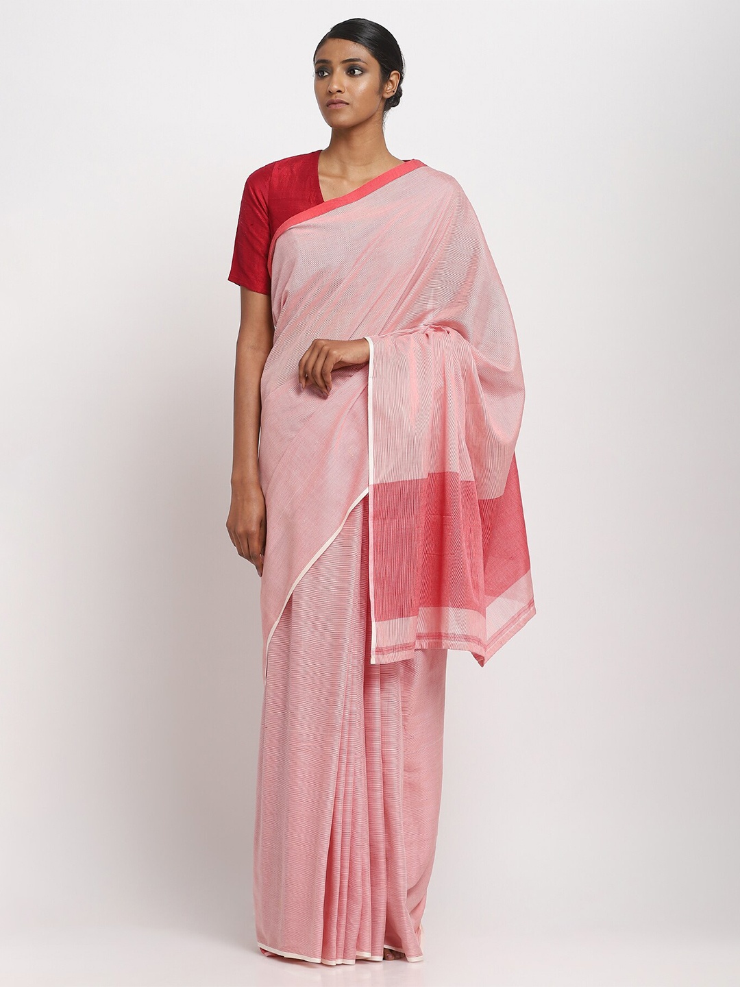 

VIA EAST Pure Cotton Sooti Maheshwari Saree, Peach