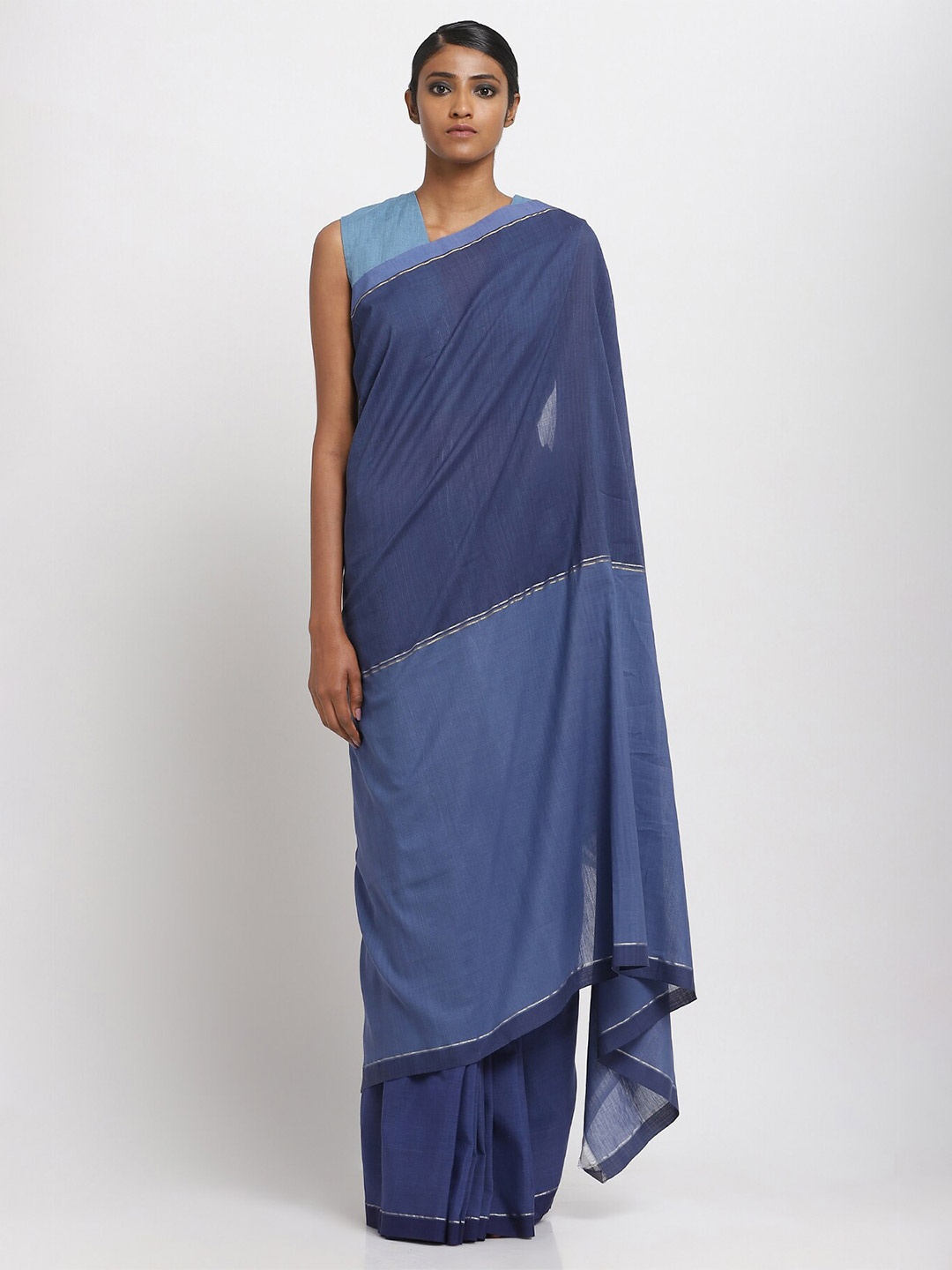 

VIA EAST Pure Cotton Maheshwari Saree, Blue