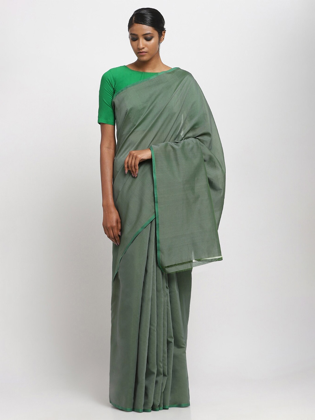 

VIA EAST Pure Cotton Maheshwari Saree, Green