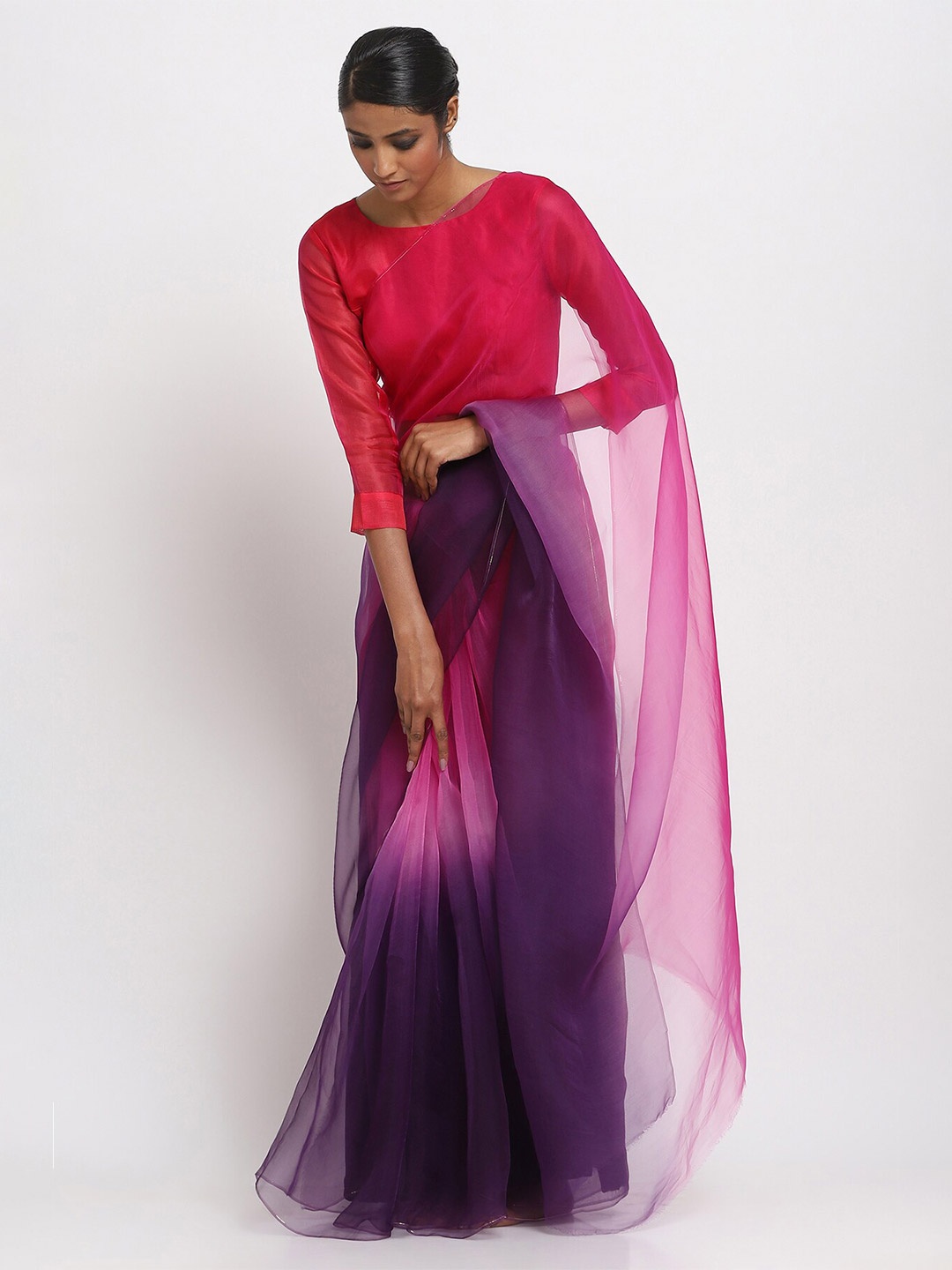 

VIA EAST Ombre Dyed Organza Saree, Purple