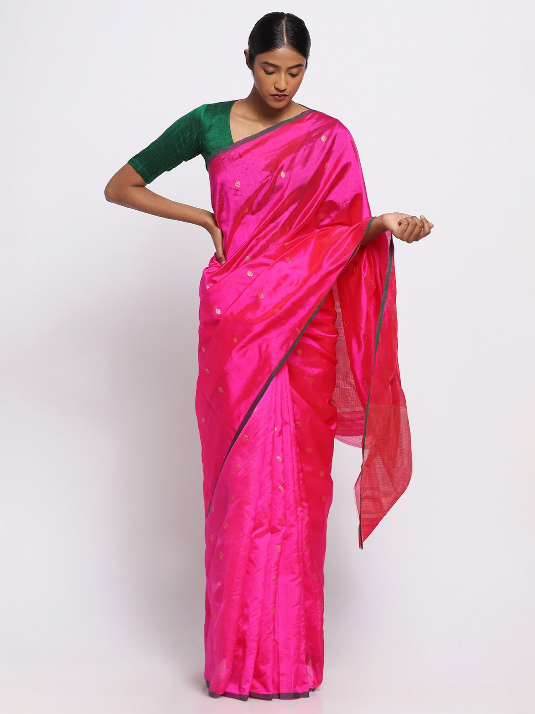 

VIA EAST Woven Design Zari Pure Silk Chanderi Saree, Magenta