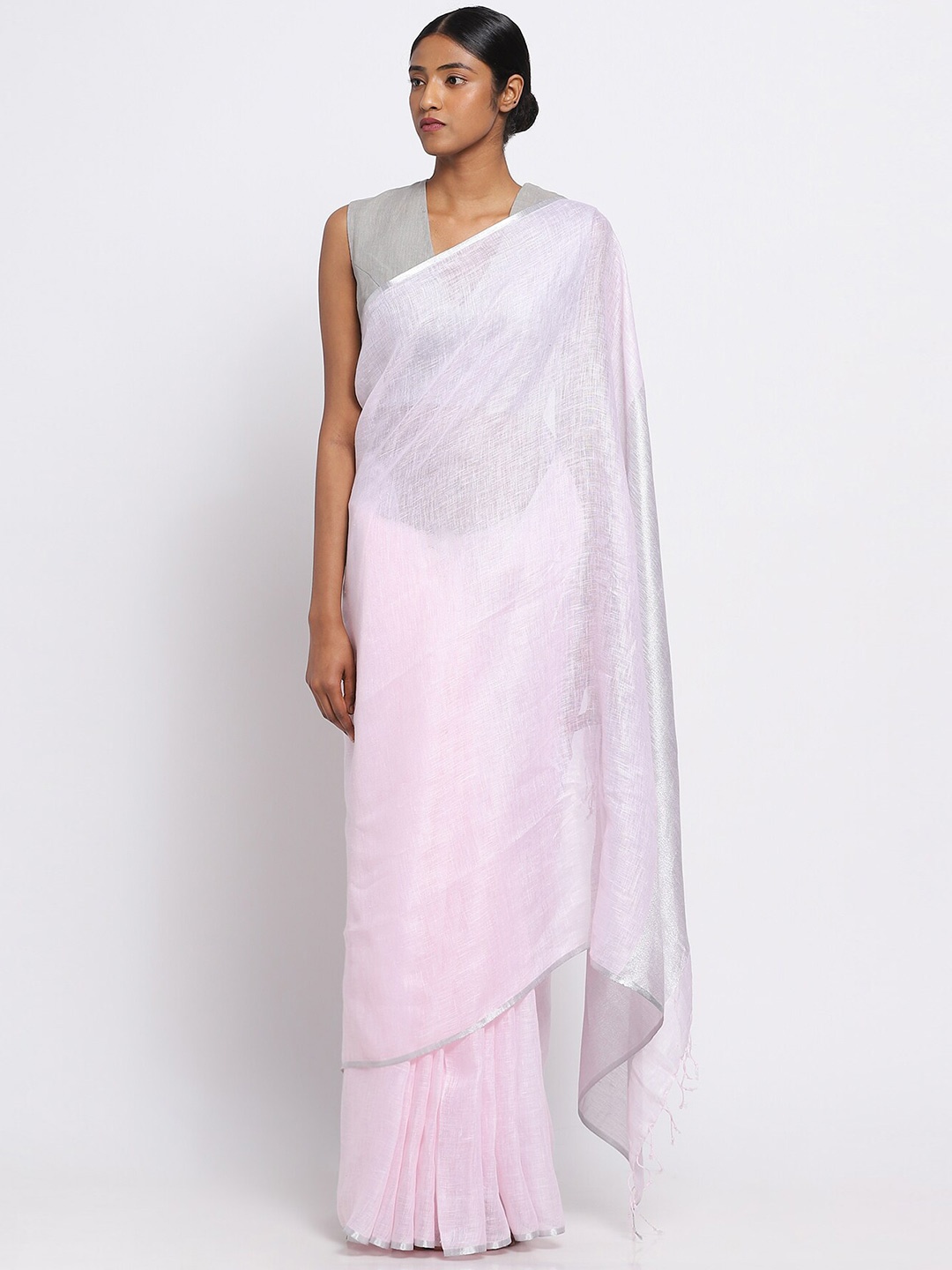 

VIA EAST Pure Linen Saree, Pink