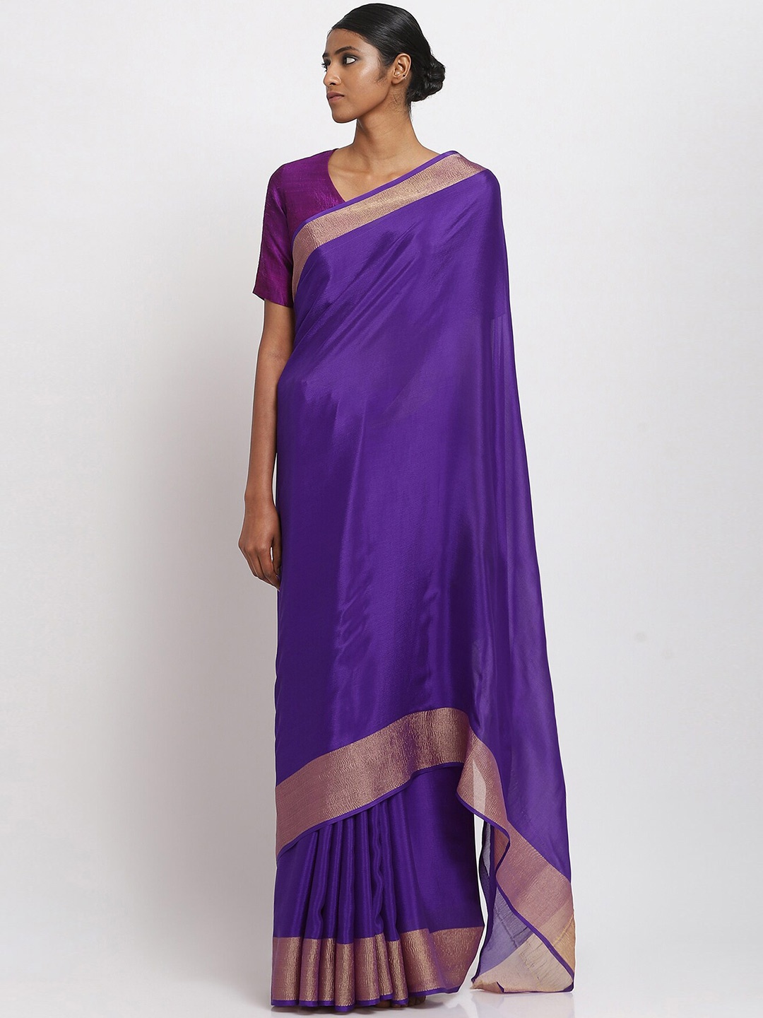 

VIA EAST Zari Pure Crepe Saree, Purple