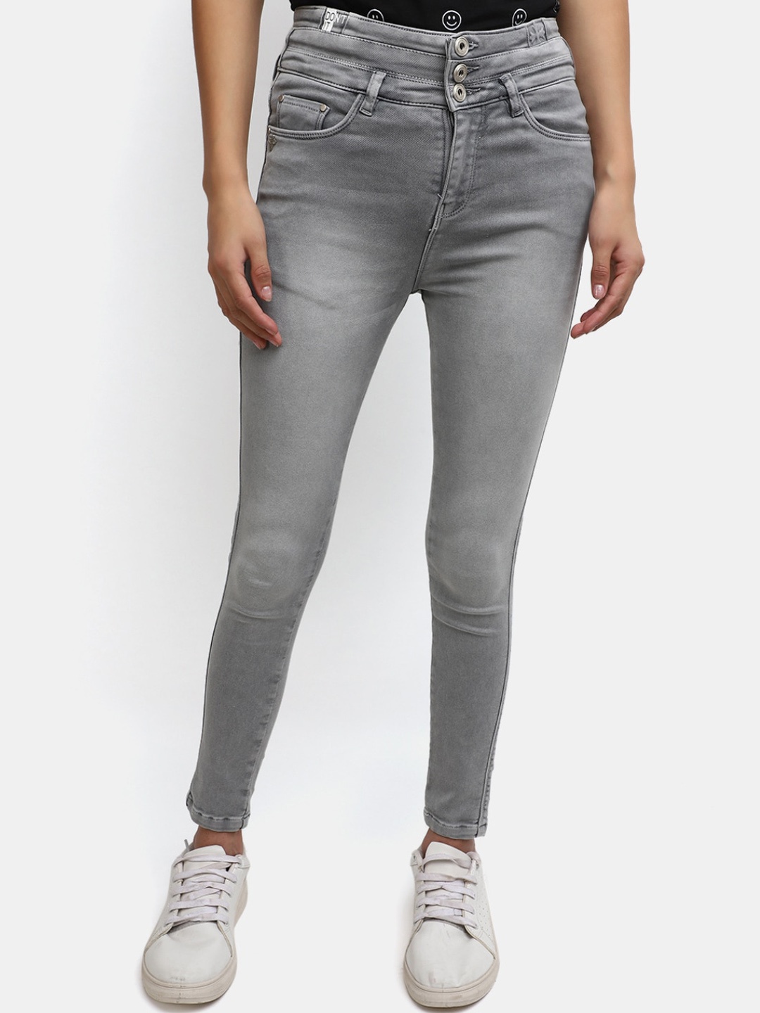 

V-Mart Women Slim Fit Heavy Fade Cotton Jeans, Grey
