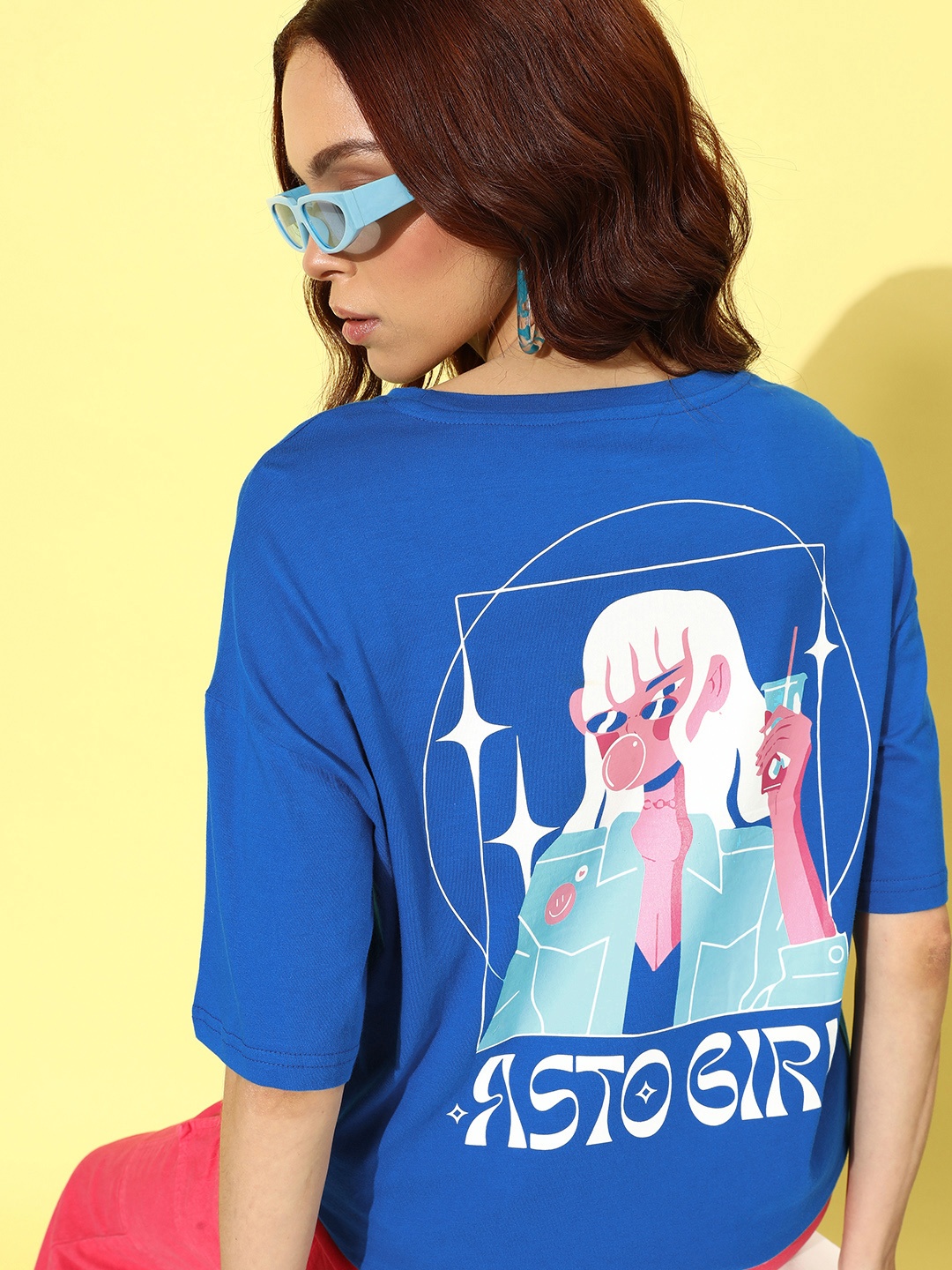 

DressBerry Printed Drop-Shoulder Sleeves Pure Cotton T-shirt, Blue