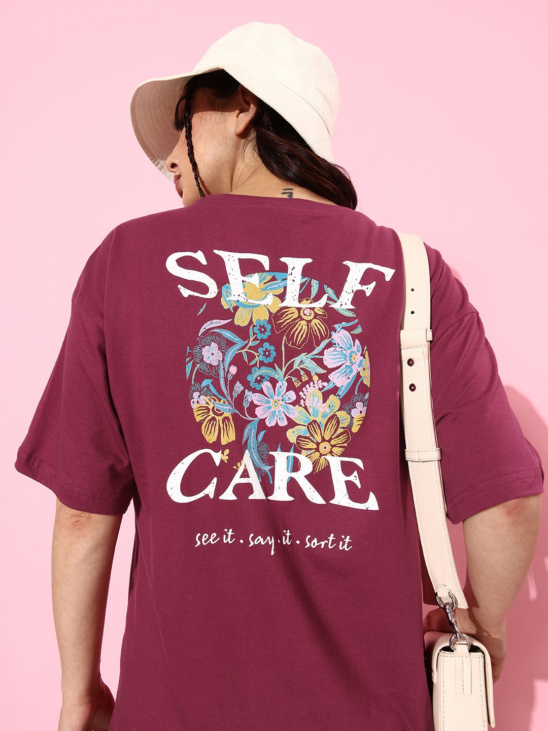 

DressBerry Women Floral Printed Drop-Shoulder Pure Cotton T-shirt, Magenta
