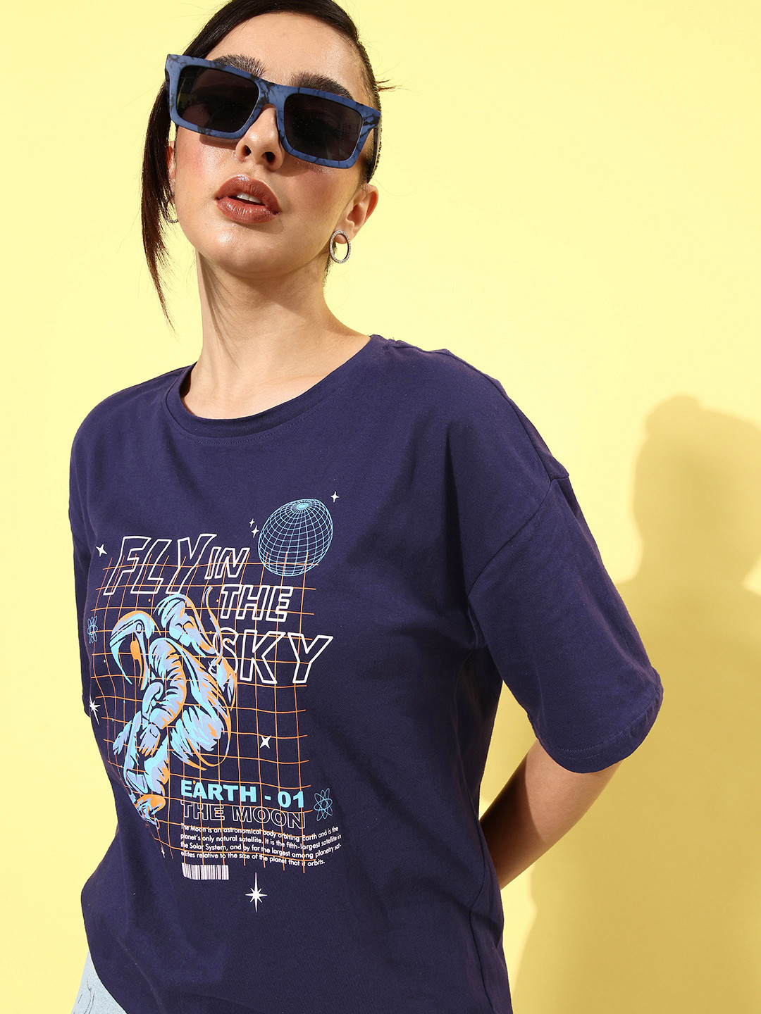 

DressBerry Women Printed Drop-Shoulder T-shirt, Purple