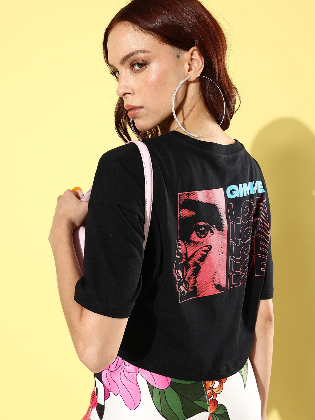 

DressBerry Printed Drop-Shoulder Sleeves Pure Cotton T-shirt, Black