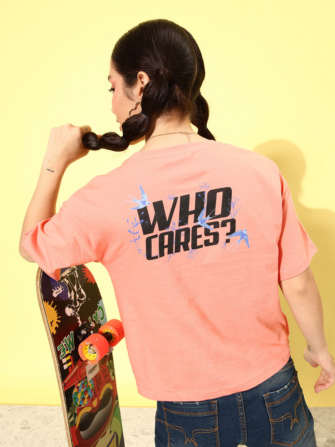

DressBerry Graphic Printed Drop-Shoulder Sleeves Pure Cotton T-shirt, Peach