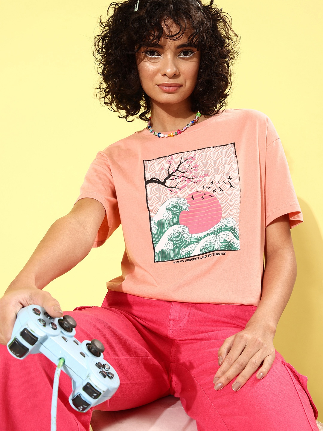 

DressBerry Graphic Printed Pure Cotton T-shirt, Rose