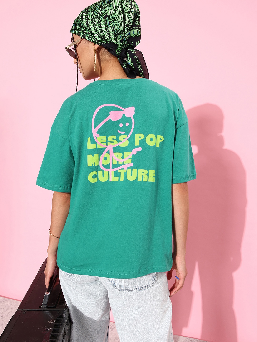 

DressBerry Women Typography Printed Drop-Shoulder Pure Cotton T-shirt, Green