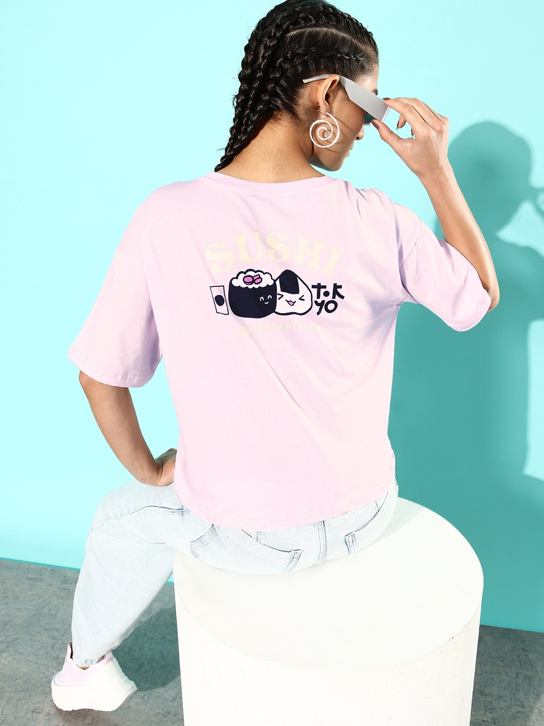 

DressBerry Graphic Printed Drop-Shoulder Sleeves Pure Cotton T-shirt, Pink