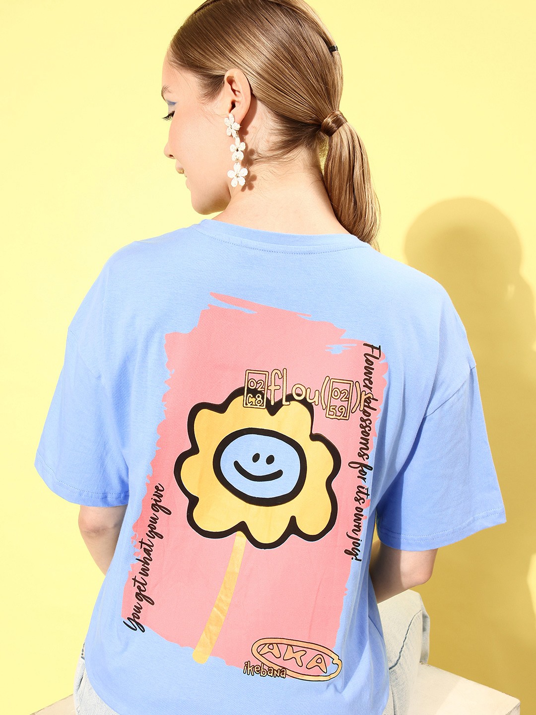 

DressBerry Graphic Printed Drop-Shoulder Sleeves Pure Cotton T-shirt, Blue