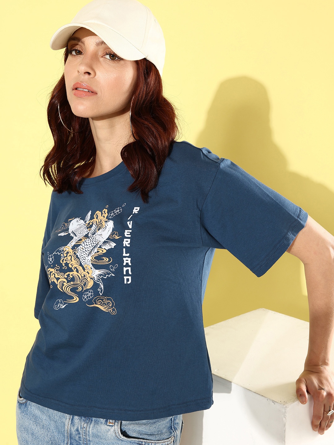 

DressBerry Printed Pure Cotton T-shirt, Navy blue