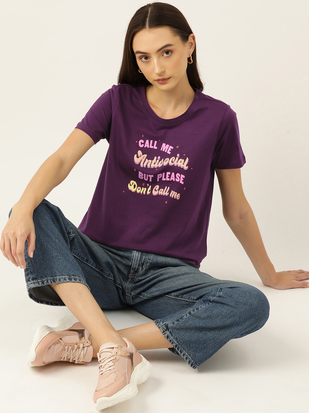 

DressBerry Typography Print Pure Cotton T-shirt, Burgundy