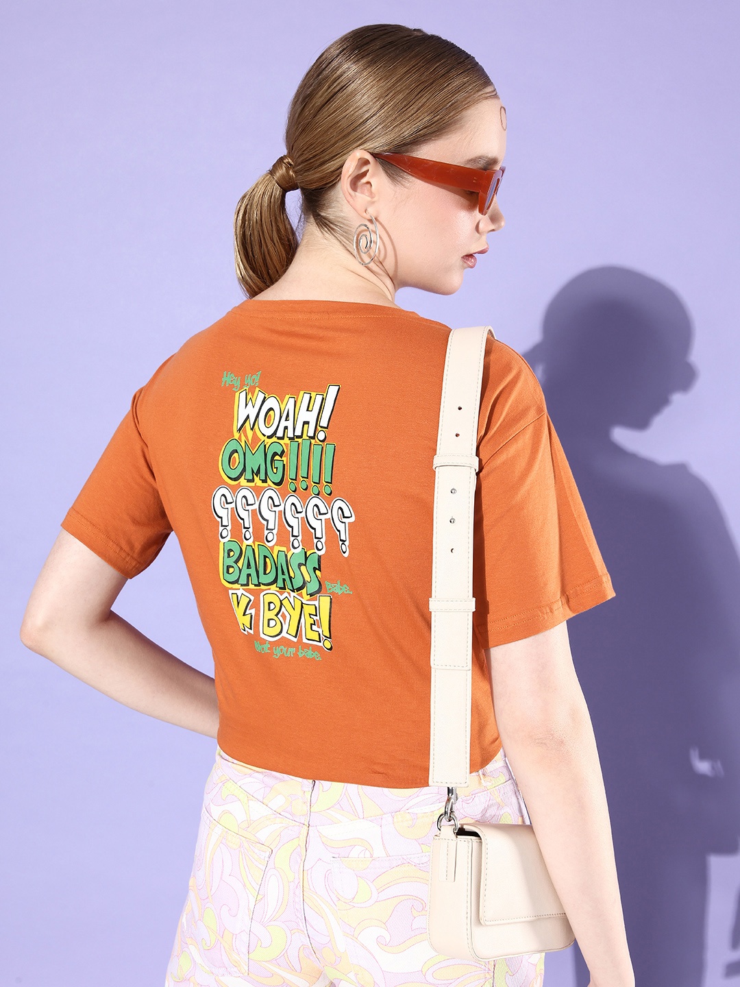

DressBerry Graphic Printed Drop-Shoulder Sleeves Pure Cotton T-shirt, Rust