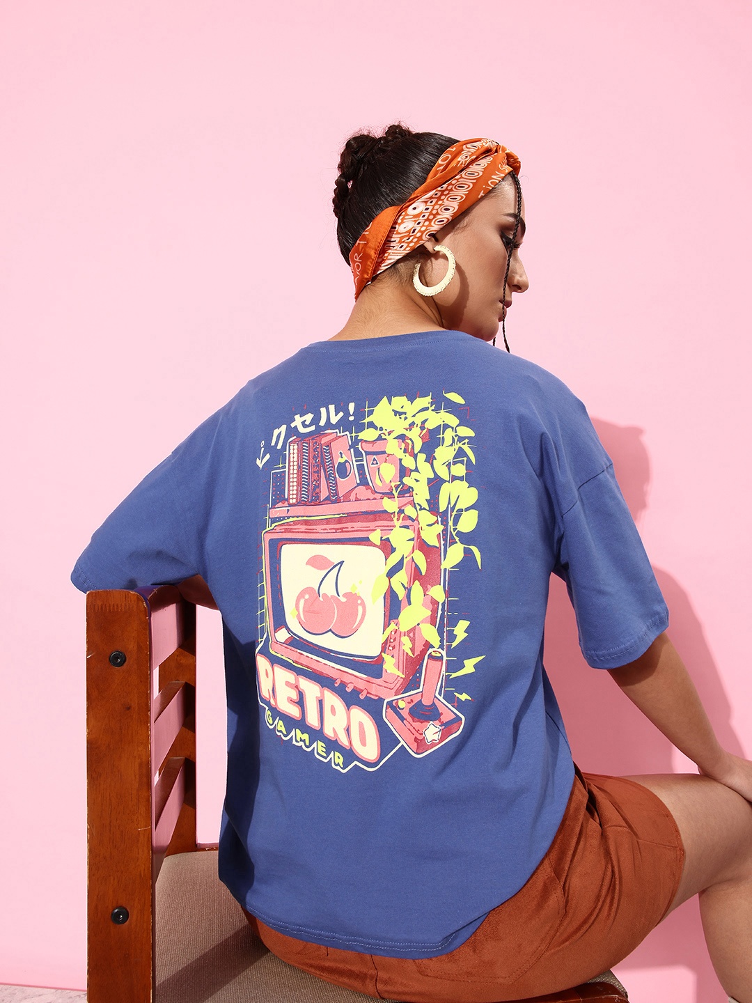 

DressBerry Typography Back Print Drop-Shoulder Sleeves Knitted Pure Cotton T-shirt, Blue