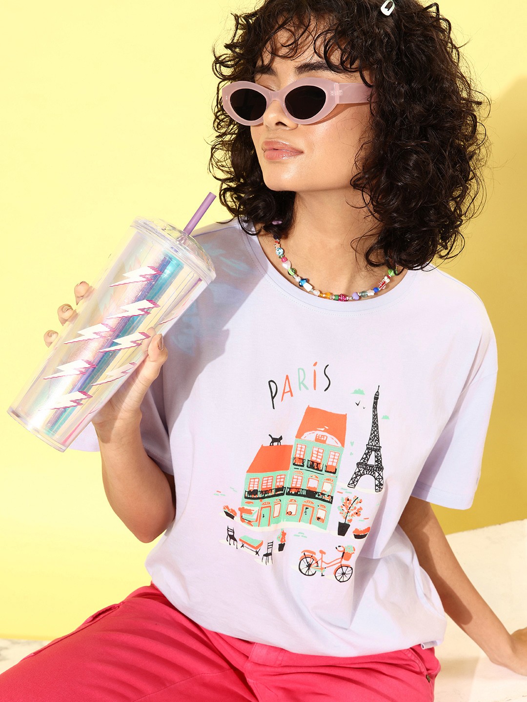 

DressBerry Graphic Printed Pure Cotton T-shirt, Lavender