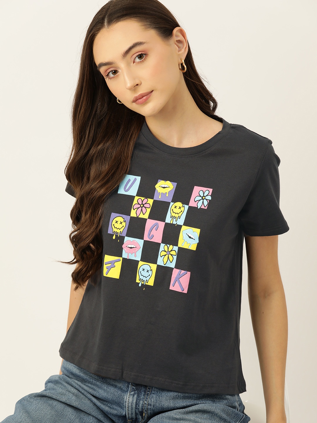 

DressBerry Printed Pure Cotton T-shirt, Black