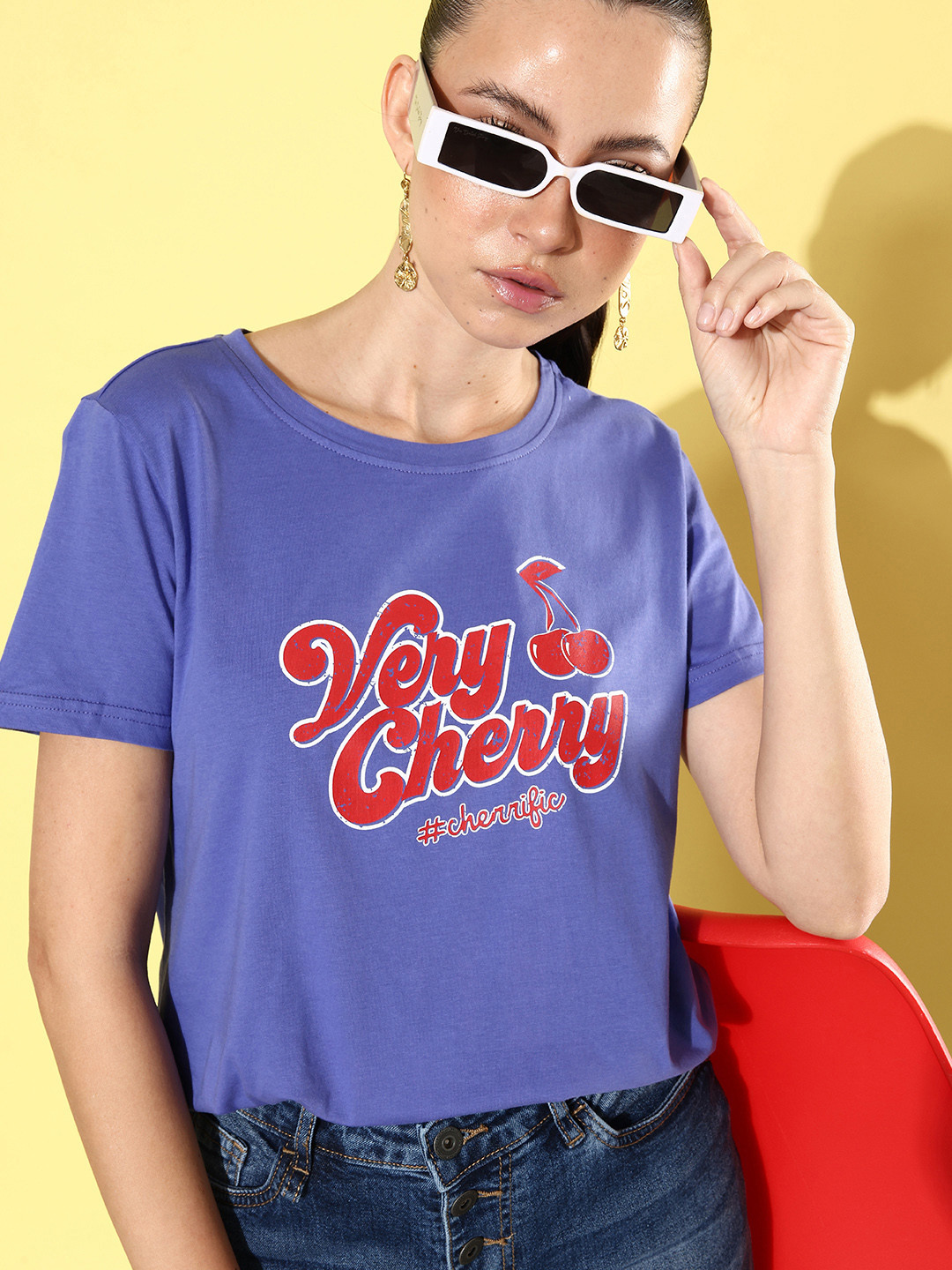 

DressBerry Typography Printed Pure Cotton T-shirt, Blue